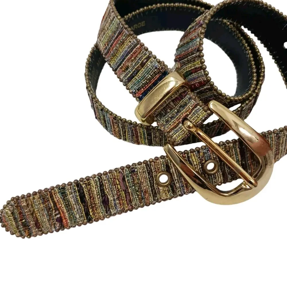 Vintage Aimee Lynn Belt Golden Tapestry Woven Sz‎ Large Artsy Mid Century Modern